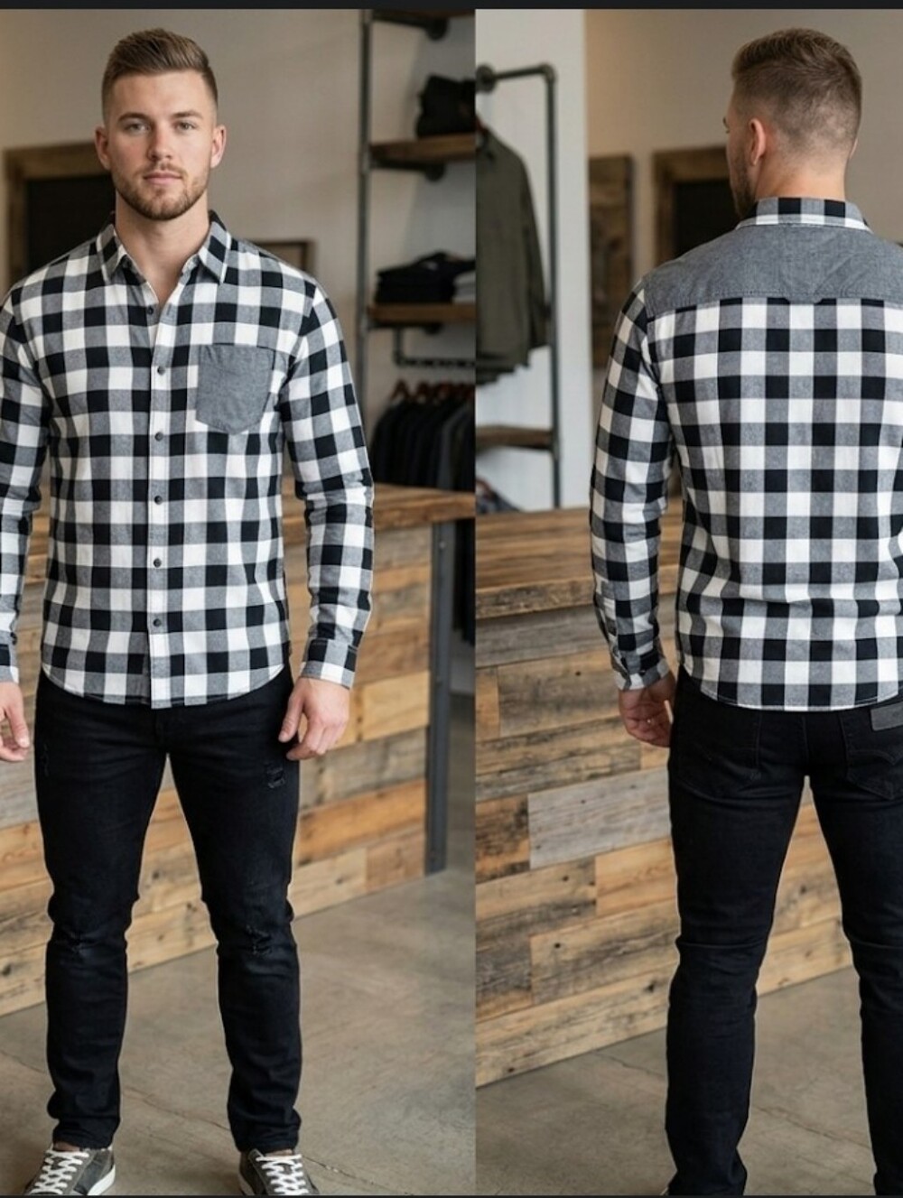 Guess Buffalo Check Shirt L Chambrey Contrast Charcoal